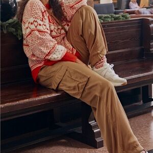 NWT Aerie AE Shine Cargo Skater Pant Beach Dune Tan Shimmer Wide Leg Sz Small